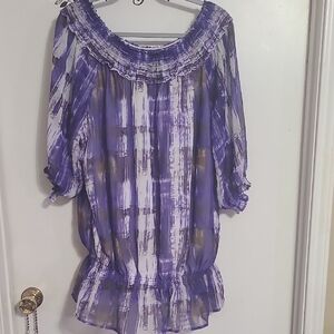 Purple and White Women's Top